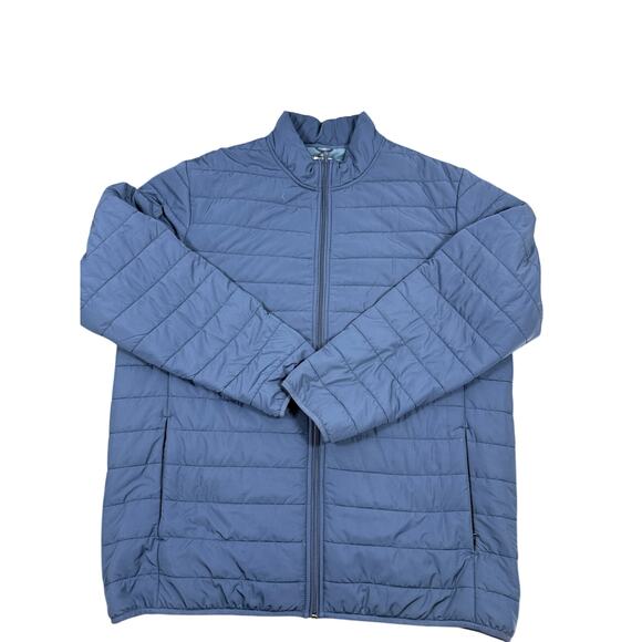 Voyager Men’s XXL Quilted Puffer Jacket Navy Blue Fleece Plaid Lined Zip-Up Coat - Picture 1 of 7